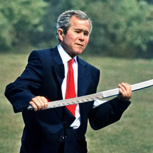 Prompt: George Bush wielding a Katana