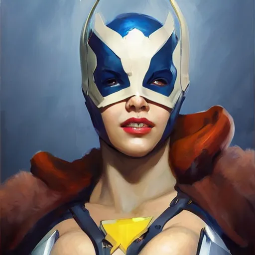 Image similar to greg manchess portrait painting of partially armored mystique as overwatch character, medium shot, asymmetrical, profile picture, organic painting, sunny day, matte painting, bold shapes, hard edges, street art, trending on artstation, by huang guangjian and gil elvgren and sachin teng