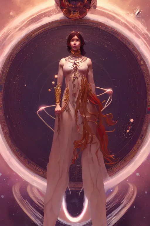 Prompt: goddess of space and time, accurate anatomy, only two hands, highly detailed, digital painting, artstation, concept art, smooth, sharp focus, illustration, Unreal Engine 5, 8K, art by sakimichan and greg rutkowski and alphonse Mucha