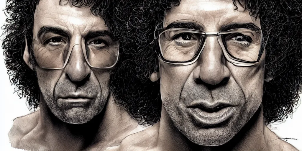 Image similar to Joe Rogan and Howard Stern morphed as one, portrait, intricate, highly detailed, concept art, smooth, sharp focus