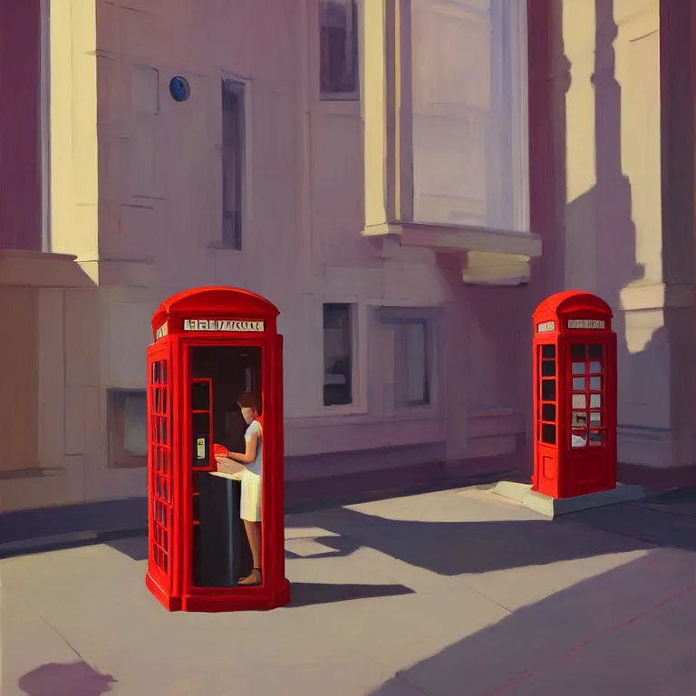 Image similar to inside phonebooth, painted by Edward Hopper, painted by James Gilleard, airbrush