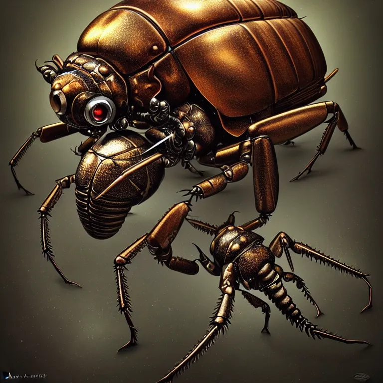 Image similar to steampunk stag beetle, biomechanical, very coherent symmetrical artwork, cinematic, 3 d model, unreal engine realistic render, 8 k, micro detail, intricate, elegant, highly detailed, centered, digital painting, smooth, sharp focus, illustration, artgerm, tomasz alen kopera, by wlop