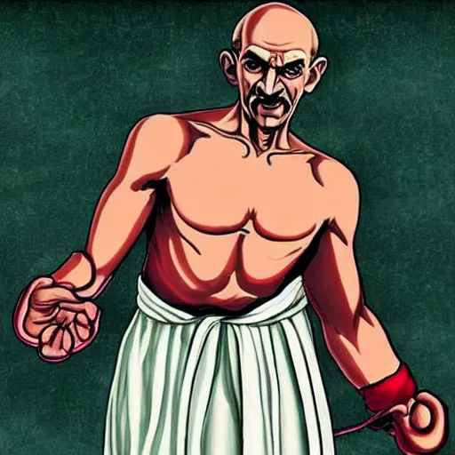 Prompt: mahatma gandhi as a character in the original street fighter