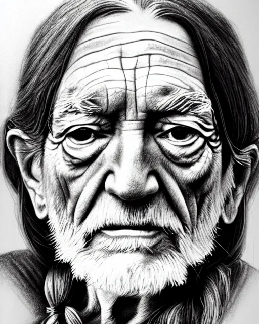 Image similar to a portrait of willie nelson, pencil drawing