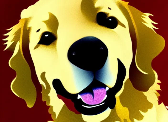 Image similar to golden retriever, white background, cartoon, high detail