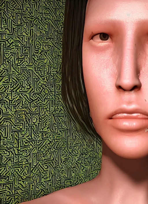 Image similar to : women with maze pattern skin all over hyper detailed dalle2 3d render unity gigapixel unrealengine octane