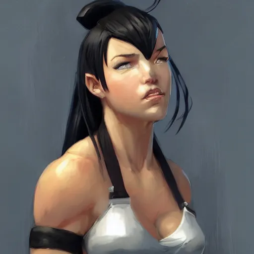 Image similar to portrait of a beautiful muscular tifa lockhart with plump lips in team fortress 2 style, tragic, military art, concept art, fantasy, hd shot, digital portrait, beautiful, artstation, comic style, by artgerm, guy denning, jakub rozalski, magali villeneuve and charlie bowater