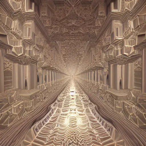 Prompt: 3 d render of a massive fractal cathedral interior populated by mandelbrot fractals, unreal engine, carved ivory, octane render, realistic, perspective, volumetric lighting, hyperrealism, shocking, glowing, carved marble, opalescent, carved soap, neon, sacred geometry, angelic, catholicpunk, photorealism, 8 k, trending on artstation