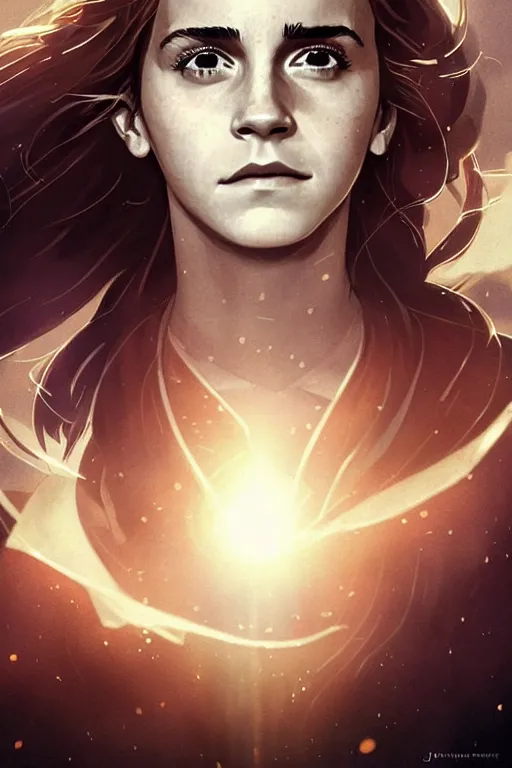 Prompt: Poster artwork, Emma Watson as Hermione Granger, magnificent, medium close up, details, sharp focus, elegant, highly detailed, illustration, by Jordan Grimmer and greg rutkowski and PiNe(パイネ) and 薯子Imoko and 香川悠作 and wlop!! and maya takamura, intricate, beautiful, Trending artstation, pixiv, digital Art