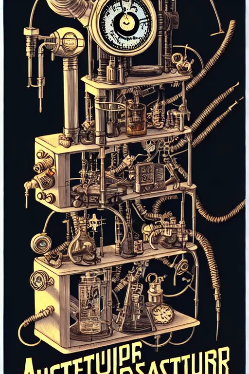 Image similar to steampunk mad scientist laboratory, high details, intricately detailed, by vincent di fate, inking, 3 color screen print, masterpiece, trending on artstation,, sharp, details, hyper - detailed, hd, 4 k, 8 k