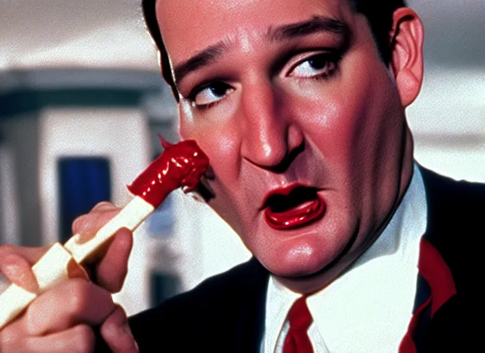 Prompt: ted cruz as candyman, movie still, from the candyman 1 9 9 2 movie, 8 k, realistic