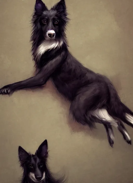 Prompt: wide angle beautiful full body portrait of a male anthropomorphic anthro border collie fursona sitting in a parlor room, character design by charlie bowater, henry asencio, and ross tran, disney, scenic background, detailed, aesthetic, trending on artstation, furaffinity, deviantart