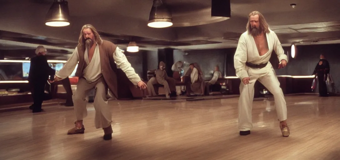 Prompt: The Big Lebowski bowling at the Star Wars Cantina