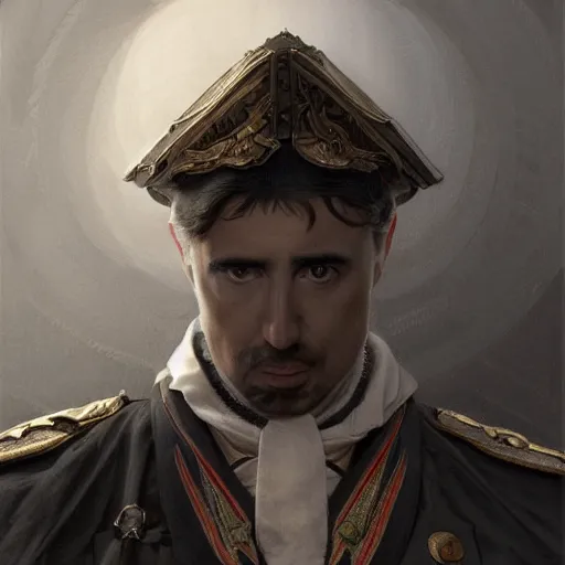 Image similar to portrait of stoic looking john oliver as in the vigo carpathian painting, military uniform, fantasy, intricate, elegant, beautiful, highly detailed, charcoal, centered, dark, smokey, digital painting, artstation, concept art, smooth, sharp focus, illustration, art by artgerm and greg rutkowski and alphonse mucha