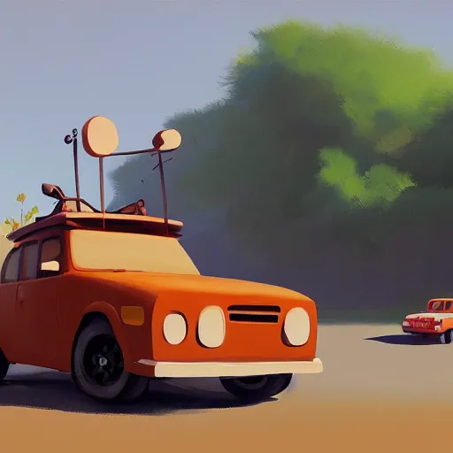 Prompt: goro fujita ilustration off - road car with luggage on a street in a town, painting by goro fujita, sharp focus, highly detailed, artstation