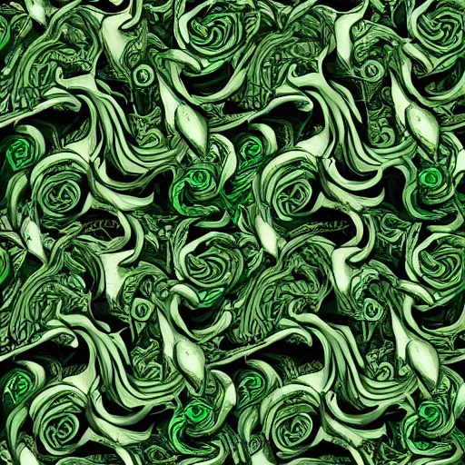 Image similar to green dragon surrounded by rose pattern, by mc escher, intricate, elegant