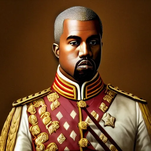 Image similar to Portrait of Kanye West as emperor napoleon, amazing splashscreen artwork, splash art, head slightly tilted, natural light, elegant, intricate, fantasy, atmospheric lighting, cinematic, photo realistic