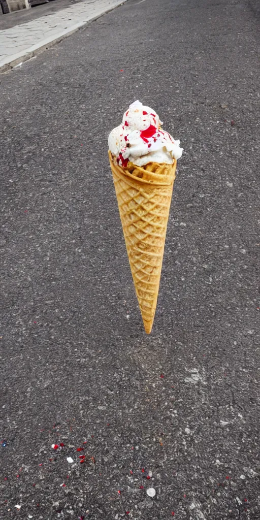 Image similar to ice cream cone splattered on a pavement in italy