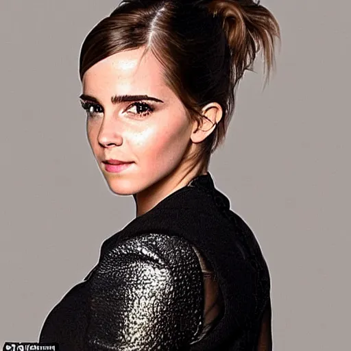 Image similar to a full - figure profile image of a woman who is a genetic combination of emma watson and kim kardashian