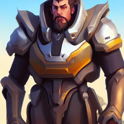 Prompt: very detailed masterpiece painting of reinhardt from overwatch in a desert, closeup, portrait, artstation, concept art by greg rutkowski