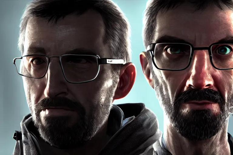 Image similar to half life 3 main character portrait, award - winning, stunningly realistic, volumetric lighting, coherent, no artifacts, cinematic, atmospheric, studio quality