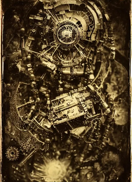 Prompt: old wetplate daguerreotype, portrait of a futuristic time traveler, explosion of data fragments, fractal, intricate, elegant, highly detailed, parallax, leica, medium format, subsurface scattering, by jheronimus bosch and greg rutkowski and louis jacques mande daguerre