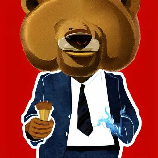 Image similar to a anthropomorphic bear beast - man in a suit smoking a cigar while drifting in a lamborghini, digital art