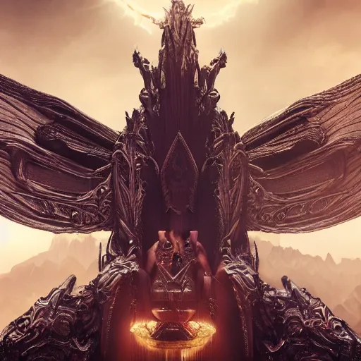 Prompt: giant throne with wings, very very very tall, wide angel shot, concept art, legendary, dramatic lightning, insane detailed, epic, movie poster, photorealistic, 8k, octane render, H 1024 -n 4