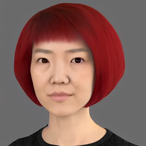 Image similar to a centered render of junie lau, red hair