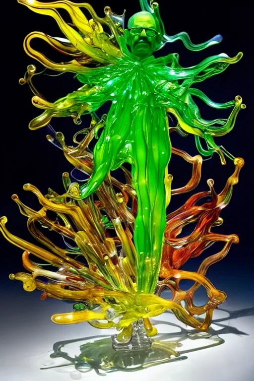 Prompt: glass work sculpture of walter white dabbing, by harvey littleton, by vera liskova, by lino tagliapietra, by dale chihuly, beautiful composition