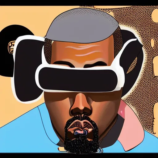 Image similar to : kanye west wearing vr goggles, digital art, illustration, art station