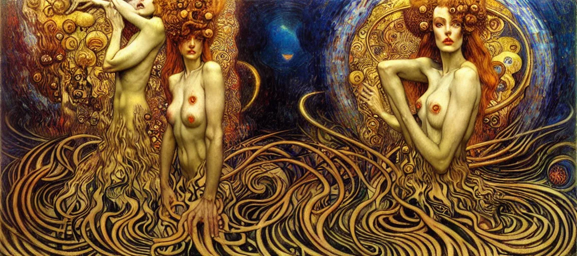 Image similar to Divine Chaos Engine by Karol Bak, Jean Delville, William Blake, Gustav Klimt, and Vincent Van Gogh, symbolist, visionary