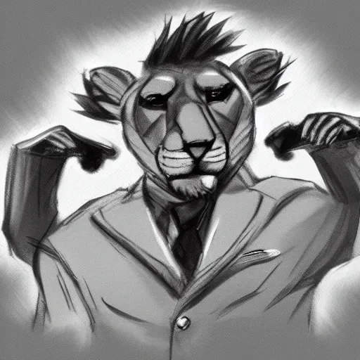 Image similar to profile picture of gambling lion with suit from ukraine, concept art, lofi