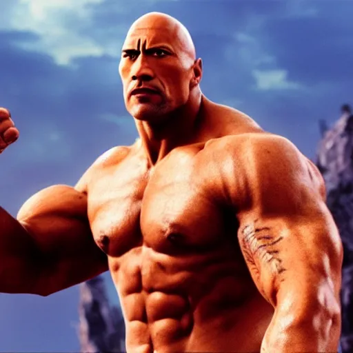 Image similar to dwayne the rock johnson in fist of the north star, 4 k