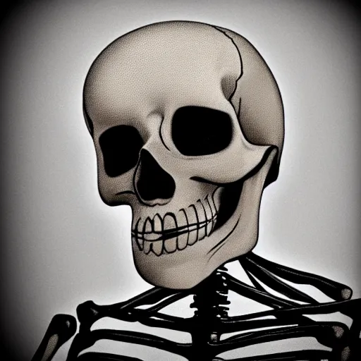 Image similar to a headshot of skeleton as a a pin - up model