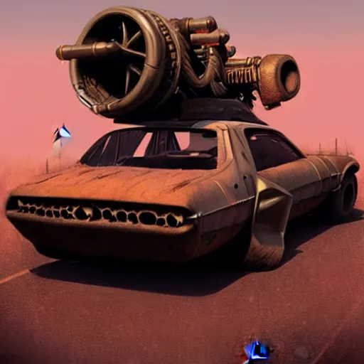 Prompt: madmax car supercharger and cannon, artstation, fantasy