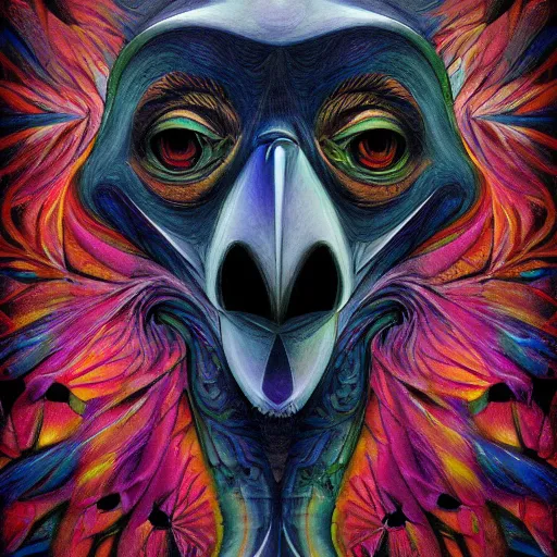 Image similar to a simple crow painting by Android Jones and M. C. Escher collaboration, futurist, digital art, dramatic lighting