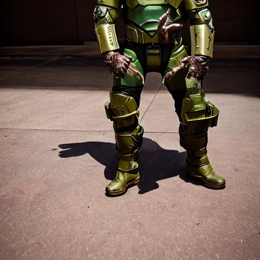 Prompt: doomguy from doom 2 cosplay, photography