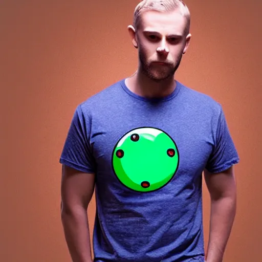 Prompt: a t - shirt that plays pool with eyeballs instead of balls