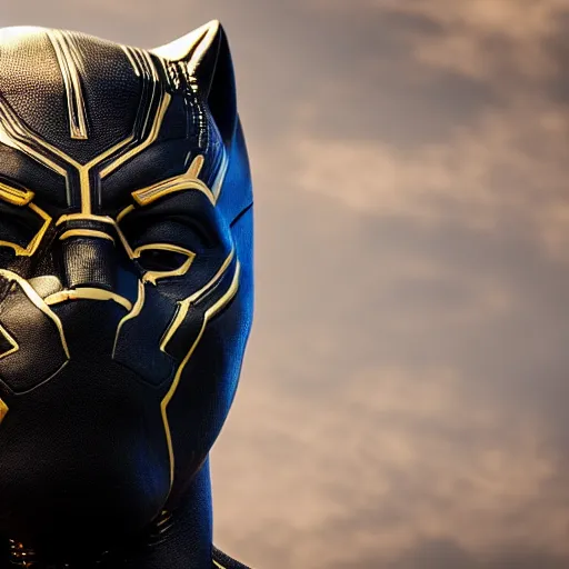 Prompt: a close up shot of a golden statue of black panther, detailed, 8K, epic,