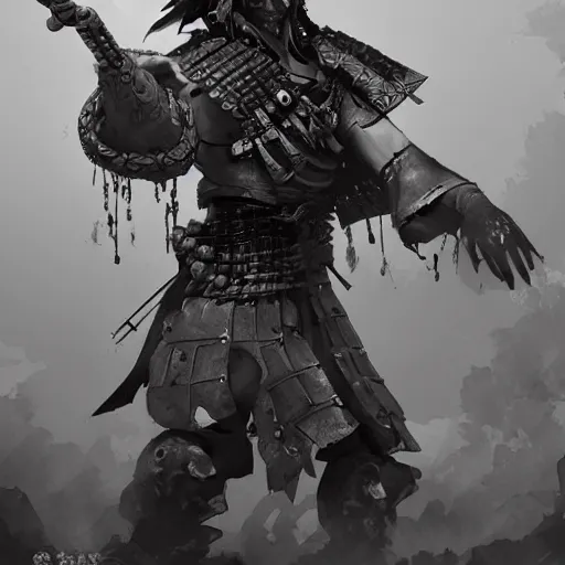 Image similar to Samurai chains ink undead, artstation, cgstudio