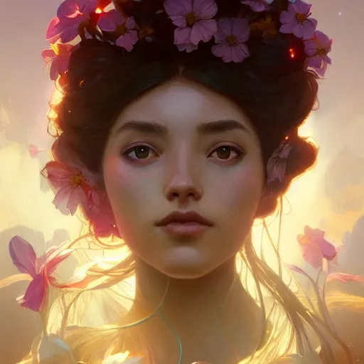 Image similar to Flower in the cosmos, highly detailed, digital painting, artstation, concept art, smooth, sharp focus, illustration, Unreal Engine 5, 8K, art by artgerm and greg rutkowski and alphonse mucha