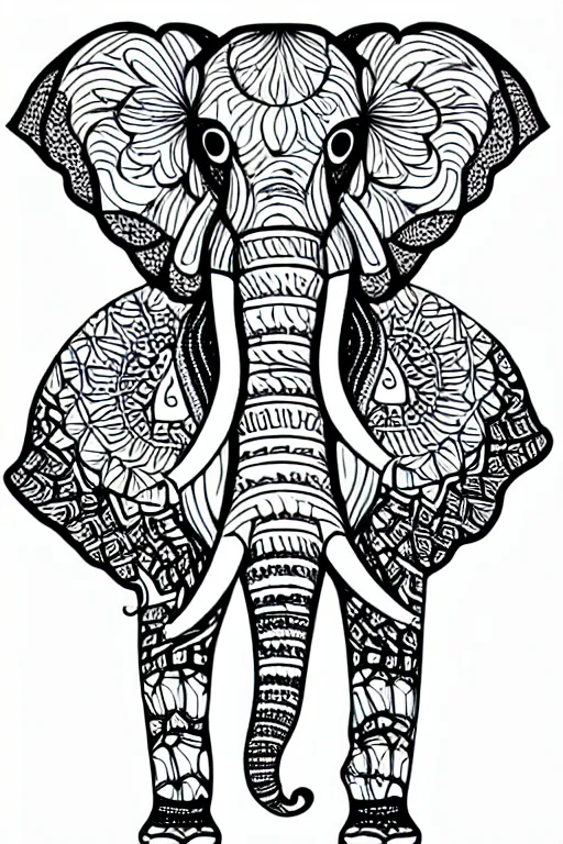 Image similar to elephant ornaments fractal ink drawing line art colouring page