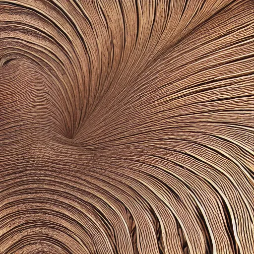 Image similar to a very intricate wood sculpture in the shape and texture of waves, fractal patterns, deep and expressive grain patterns, volumetric lighting, light rays, photorealistic, ultrarealistic, coronarender, 8k