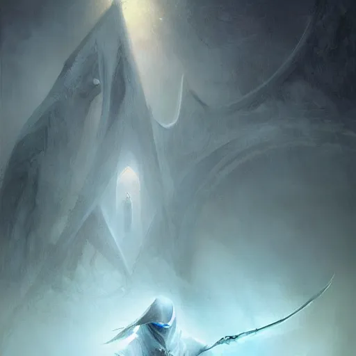 Prompt: ''cinematic shot'' white hooded mage ( spectre ) holding a diamond with leaves falling simetrical 8 k atmosferic realistic made by ivan aivazovsky, peter mohrbacher, greg rutkowski volumetric light effect broad light oil painting painting fantasy art style sci - fi art style realism premium prints available artwork unreal engine