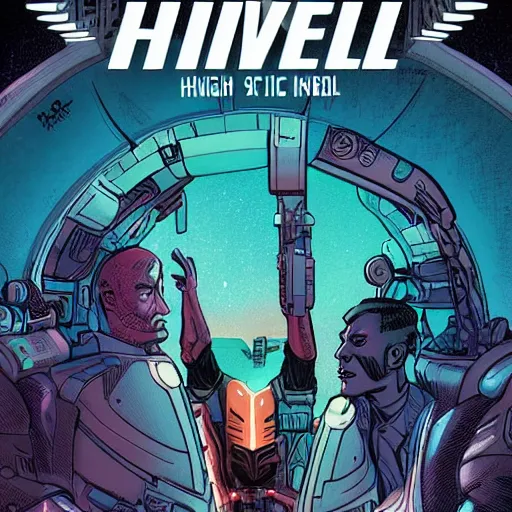 Prompt: high level by rob sheridan sci fi comic book cover