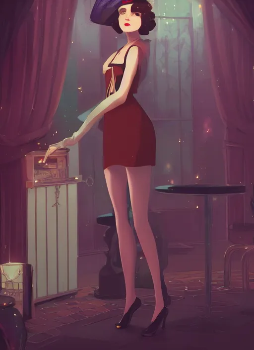 Image similar to a beautiful woman in 1920\'s flapper style fashion, speakeasy bar background, 4k, anime key visual, lois van baarle, ilya kuvshinov, rossdraws, artstation