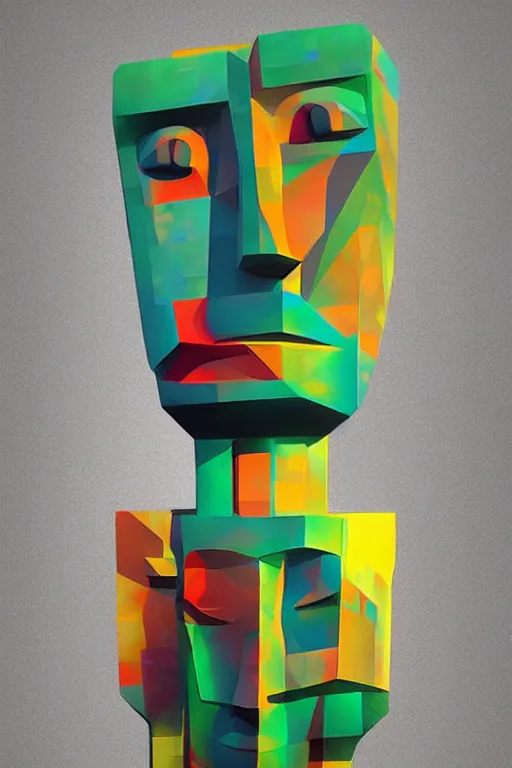 Image similar to cubist moai statue cutout digital illustration cartoon colorful beeple