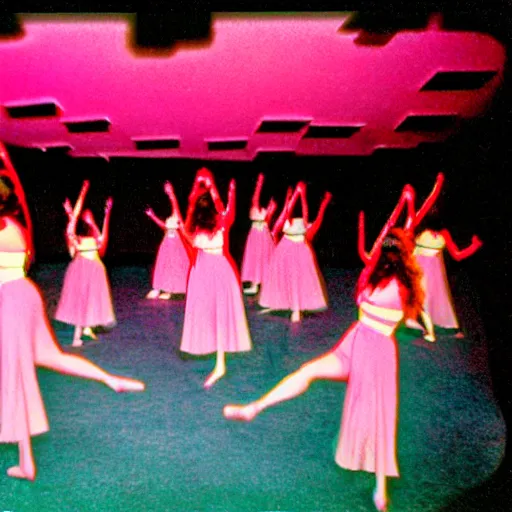 Image similar to suspiria room dancing girls theater, 8 mm