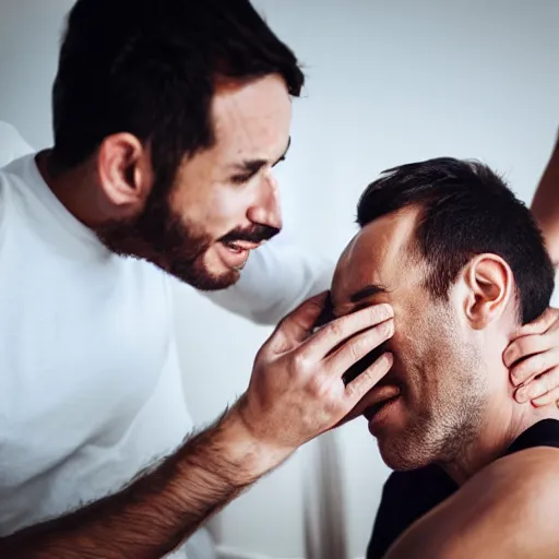 Image similar to man getting his armpits tickled by another man